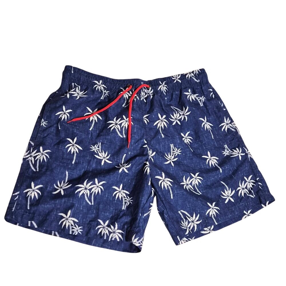 Trunks Surf & Swim Co Mens Blue Palm Tree Swim Trunks Size Large 6in Inseam